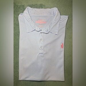 johnnie-O Striped Blue and White Shirt Polo, Size: XL (5228)